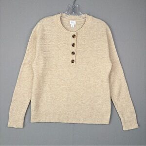 STARS ABOVE Crewneck Henley Sweater XS Oatmeal‎ Beige Waffle Knit Cotton Blend